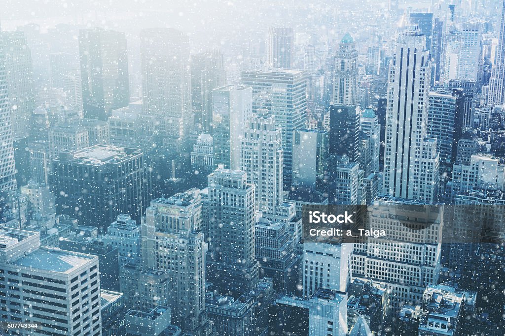 Snow in New York City - fantastic image Snow in New York City - fantastic image,  skyline with urban skyscrapers in Manhattan, USA Snow Stock Photo