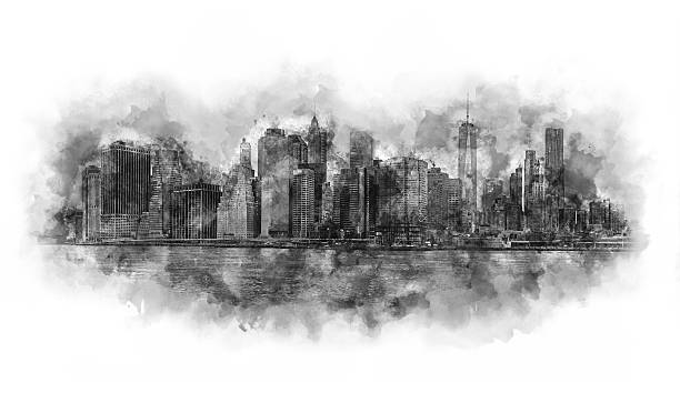 istock New York City watercolor artwork black and white 607744348