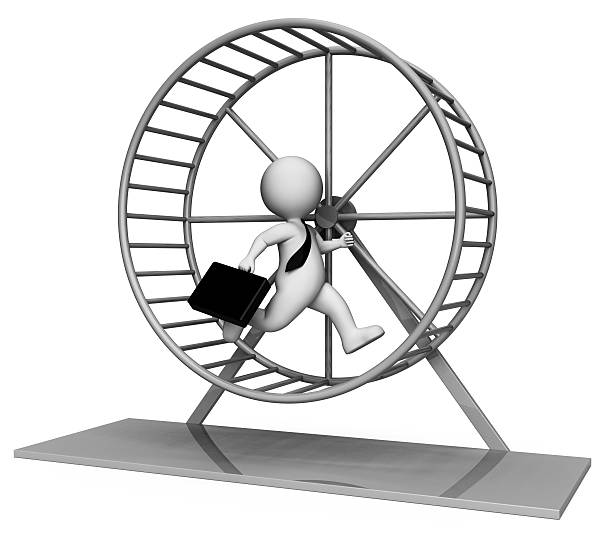 istock Hamster Wheel Shows Mind Numbing And Boring 3d Rendering 607745624