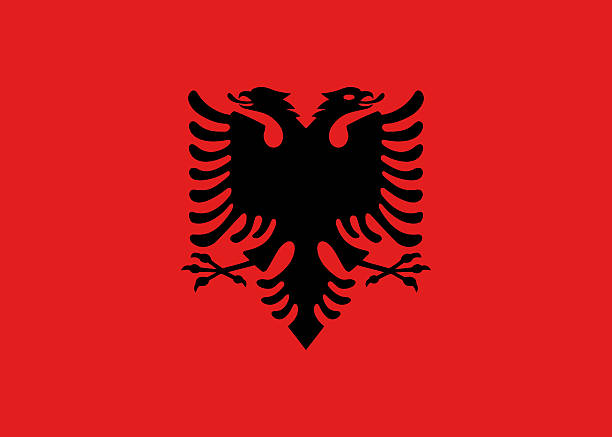 Flat Flag of Albania. The flag is flat  in original colors and aspect ratio.