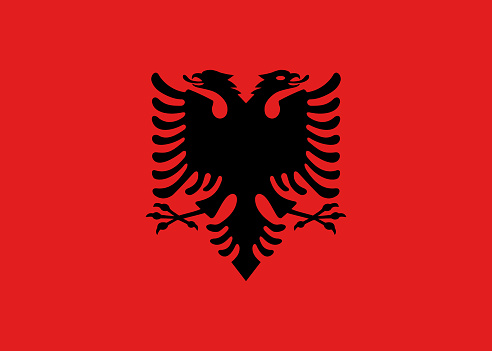 Flat Flag of Albania. The flag is flat  in original colors and aspect ratio.