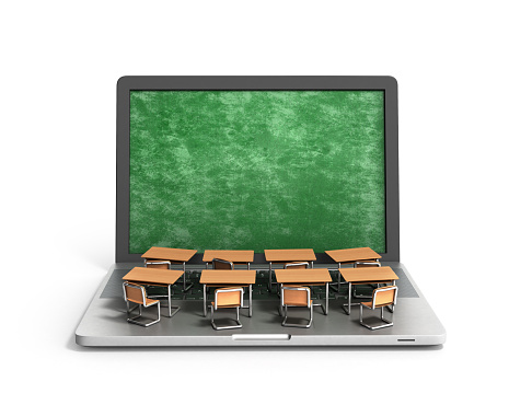 E-learning online education concept school desks photo