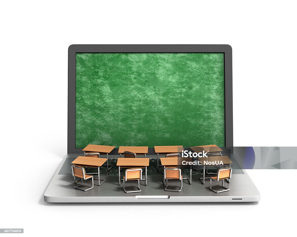 E-learning online education concept school desks - Foto de stock de Educación libre de derechos