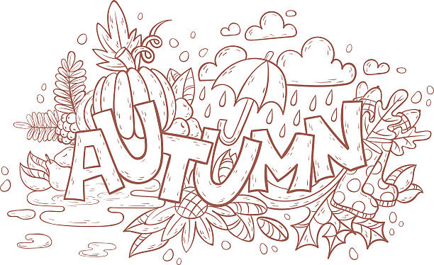Autumn doodle page for adult coloring book Autumn doodle hand-drawn page with outlines  for adult coloring book, art therapy, isolated on white background autumn coloring pages stock illustrations
