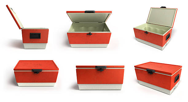collection of  beach refrigerator Coolers red 3d render