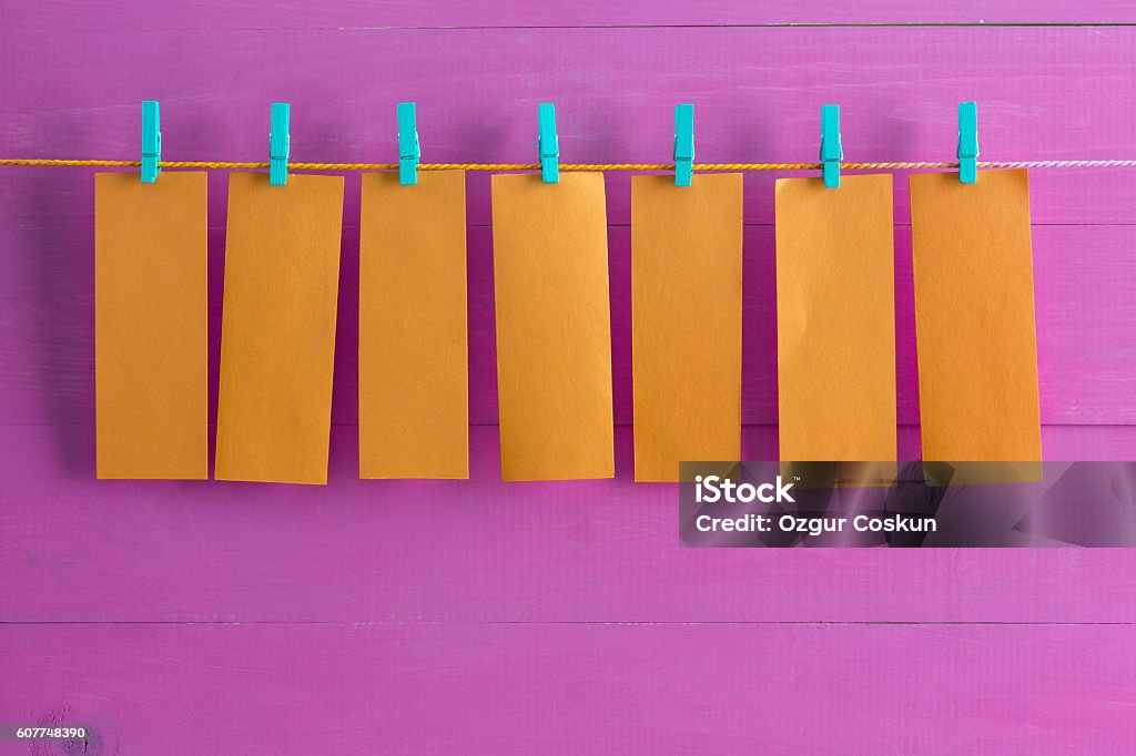 String Note Board Blank Orange Note Pad Sheets Hanging From String Stock Photo - Download ...