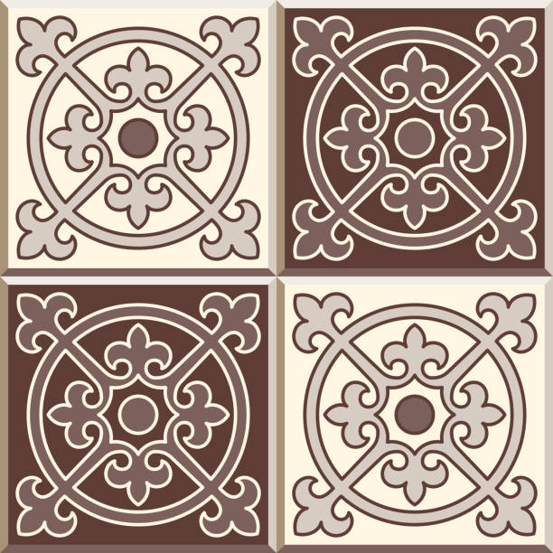 Retro Floor Tiles patern, set of four patterns Set of four Floor tiles - seamless vintage pattern with cement tiles. Seamless vector background. Vector illustration. Retro colors - white and brown. Set of four edwardian tiles. marrakech stock illustrations