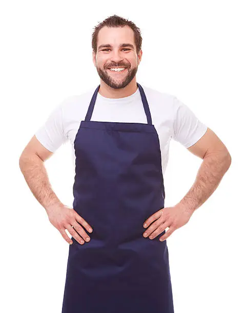 Photo of Happy man with blue apron