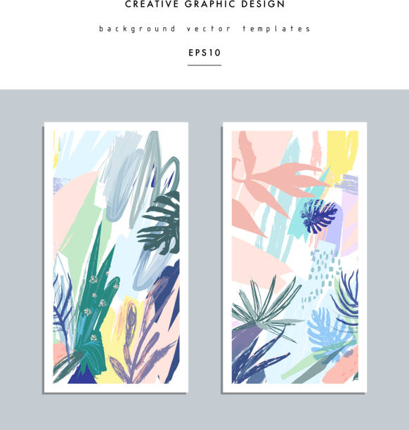 illustrazioni stock, clip art, cartoni animati e icone di tendenza di set di carte floreali universali creative in stile tropicale. - abstract flower tropical climate single flower