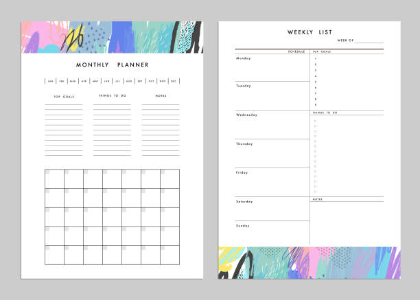 Monthly Planner plus Weekly List Templates. vector art illustration