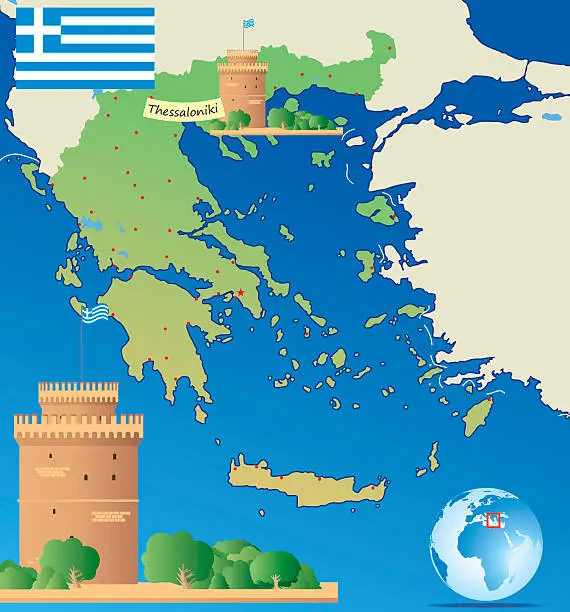 Vector illustration of Cartoon map of Greece
