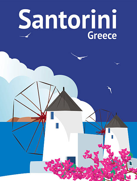 ilustraciones, imágenes clip art, dibujos animados e iconos de stock de santorini  - greece greek islands town village
