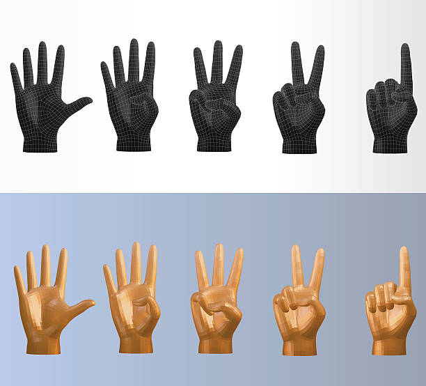 ilustrações, clipart, desenhos animados e ícones de 3d vetor de contagem poligonal pose manual definido em vários estilos - hand sign human hand sign language three fingers