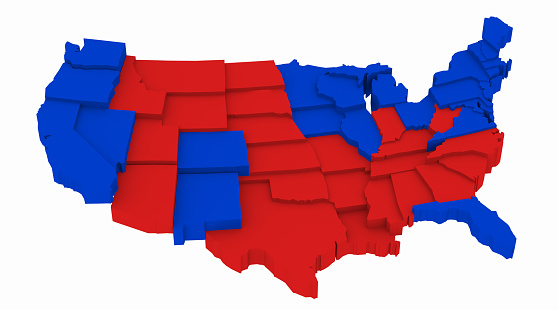 USA Map by State Results Presidential Elections 2012. 3D Rendering Illustration