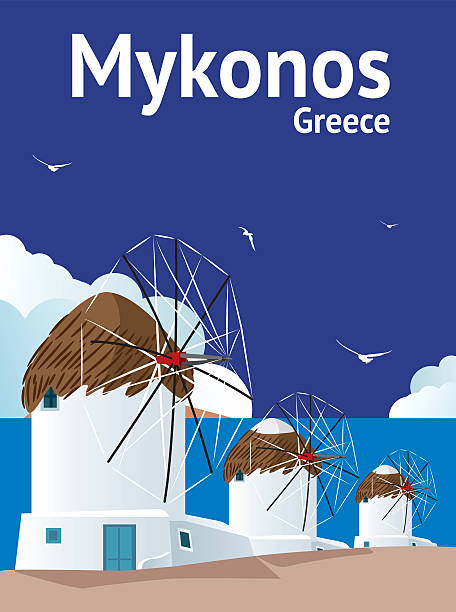 ilustraciones, imágenes clip art, dibujos animados e iconos de stock de mikonos  - greece greek islands town village