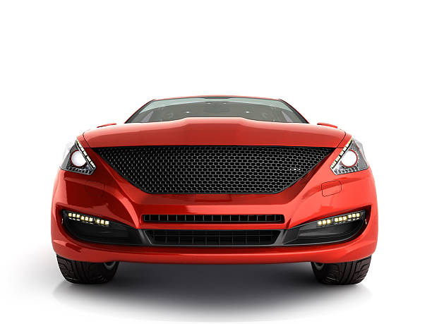 red car front view 3d render on gradient stock photo
