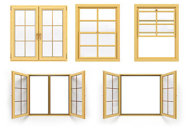 istock collection of wooden windows 3d render isolated on white backgro 607759556