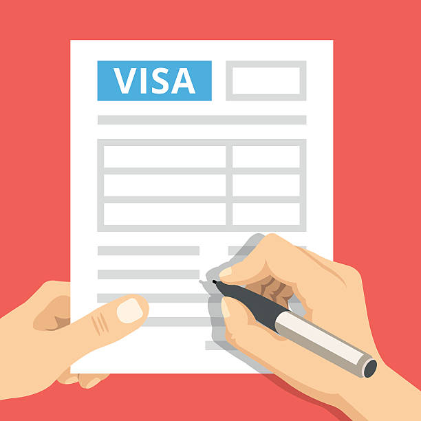 남자 손 비자 응용 프로그램을 작성. 플랫 디자인 벡터 일러스트레이션 - visa form stock illustrations