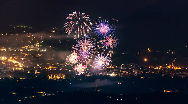 Fireworks over Lucca Fireworks over Lucca, tuscany in Italy. Distant point of view from above the city lucca stock pictures, royalty-free photos & images
