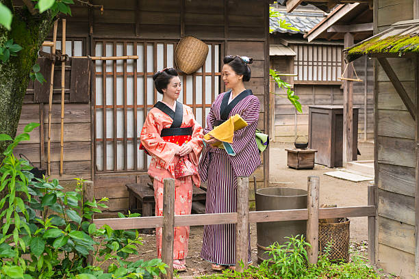 dos mujeres japonesas en el casco antiguo - screen door door porch house fotografías e imágenes de stock