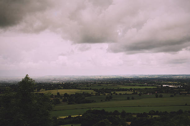 istock Cloudy view over the Chilterns in Buckinghamshire Vintage Retro 607769350