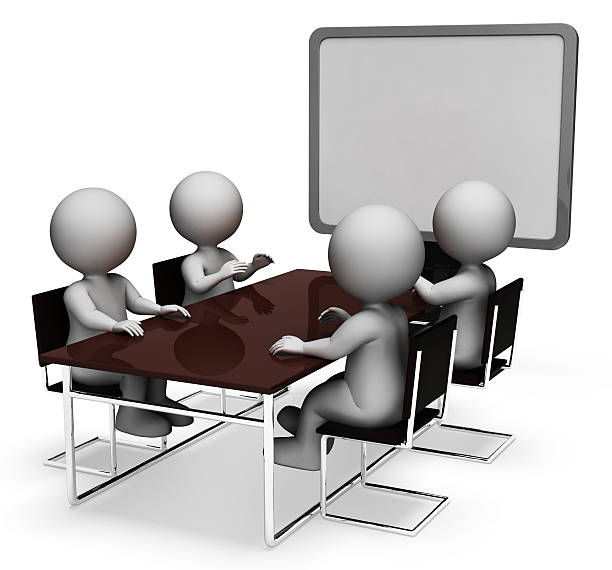 istock Meeting Characters Means Flat Screen And Assembly 3d Rendering 607771252