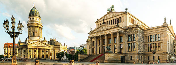 istock Panoramic Gendarmenmarkt square with German Cathedral 607773318