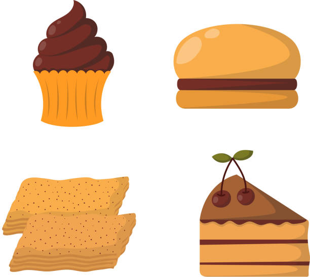 벡터 일러스트 베이커리 제품. - groceries food cake domestic kitchen stock illustrations