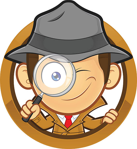 Detective holding a magnifying glass with circle shape - ilustração de arte vetorial