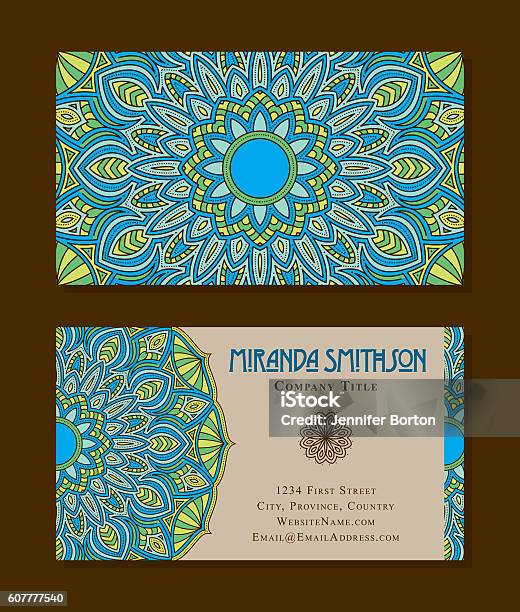 Ornate Circular Mandala Multicolored Business Card Designs Stock Illustration - Download Image Now