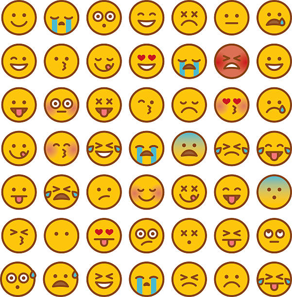 ładna zestaw proste emojis - sadness depression smiley face happiness stock illustrations