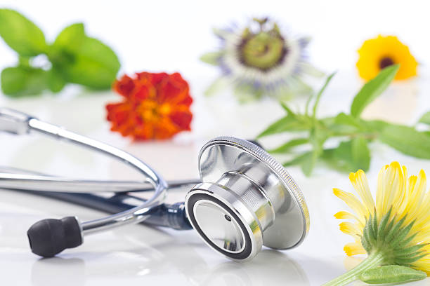 Alternative medicine herbs and stethoscope stock photo