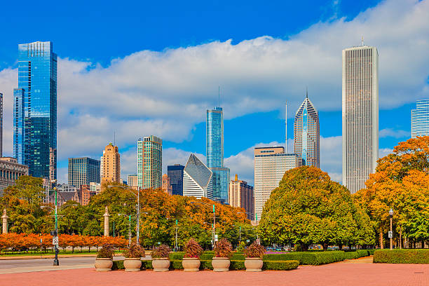 istock Skyscraper of Chicago Skyline and Grant Park,ILL 607871522