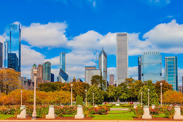 istock Skycraper of Chicago Skyline and Grant Park,ILL 607871578