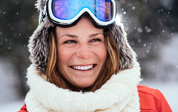 Winter smile Young woman smiling on snowy day frost face stock pictures, royalty-free photos & images