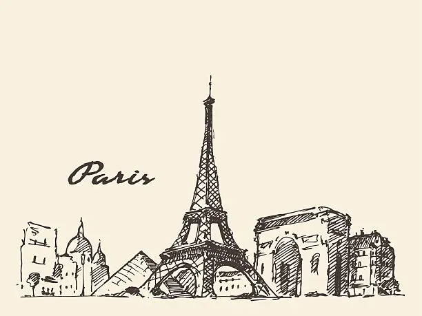 Vector illustration of Paris skyline France illustration hand drawn