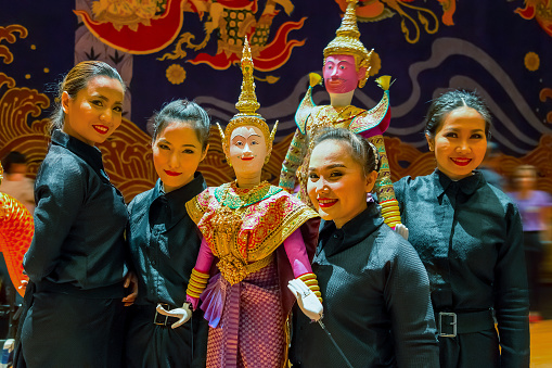 Bangkok, Thailand - January 16 2016: The free event of the making of Thai traditional puppet and stage performance held in the occasion of celebrating H.R.H. Princess Sirindhorn's birthday