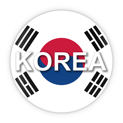 South Korean Flag Button with Korea Text 3D Illustration
