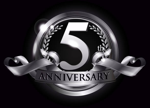 ilustrações de stock, clip art, desenhos animados e ícones de 5th silver anniversary logo - horizontal chrome clean corporate business