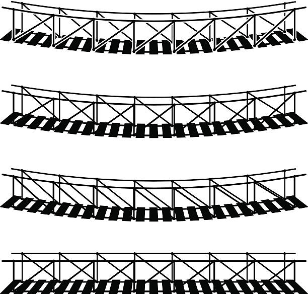 illustrations, cliparts, dessins animés et icônes de simple corde suspension pont suspendu symbole noir - passerelle pont