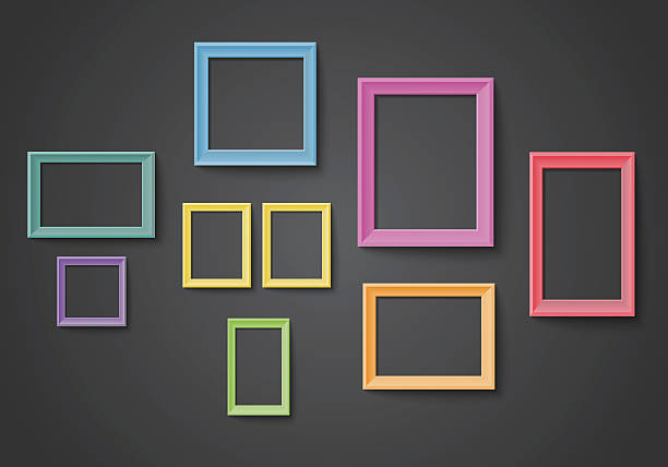 Blank colorful frame set isolated on wall Vector EPS 10 format. art museum photos stock illustrations