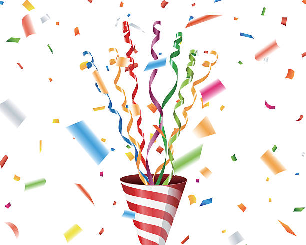 ilustraciones, imágenes clip art, dibujos animados e iconos de stock de fiesta popper con confeti y streamer - streamer congratulating party popper birthday