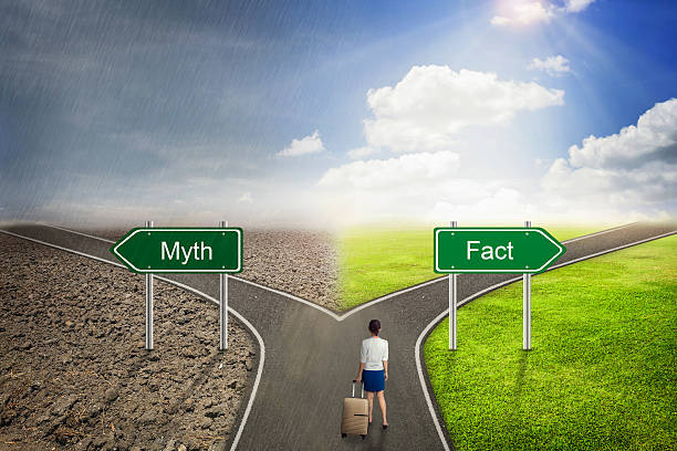 istock Businessman concept,  Myth or Fact road to the correct way. 607894166