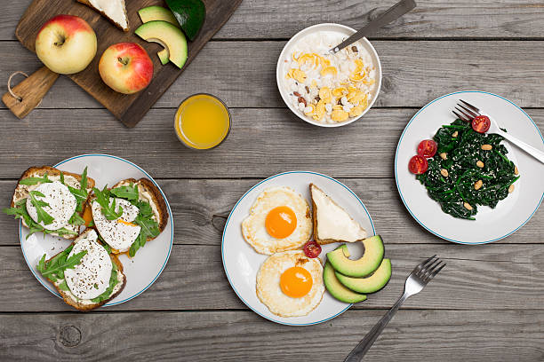 istock Helpful and tasty breakfast from different of dishes 607898384