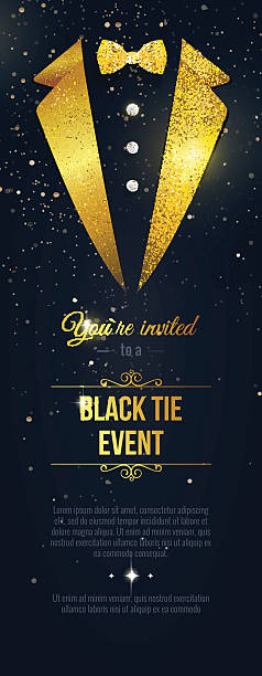 ilustraciones, imágenes clip art, dibujos animados e iconos de stock de invitación a evento vertical black tie. - formal