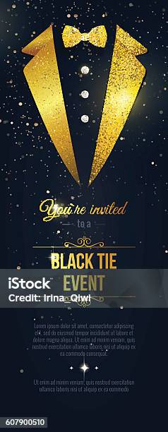Vertical Black Tie Event Invitation Stock Illustration - Download Image Now - Formalwear, Invitation, Gala