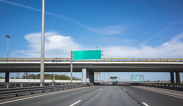 istock Green information banner over the road 607901294