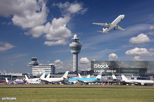 Amsterdam Airport Schiphol Netherlands Stock Photo - Download Image Now - Amsterdam Schiphol Airport, Air Traffic Control Tower, Airport