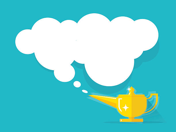 ilustrações de stock, clip art, desenhos animados e ícones de aladdin lamp with jean cloud vector illustration isolated - magic lamp genie lamp smoke