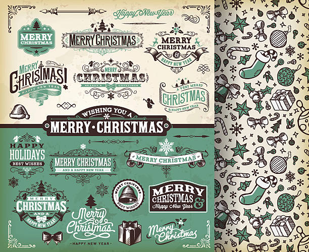 illustrazioni stock, clip art, cartoni animati e icone di tendenza di etichette di natale & badge toolset - winter cherry